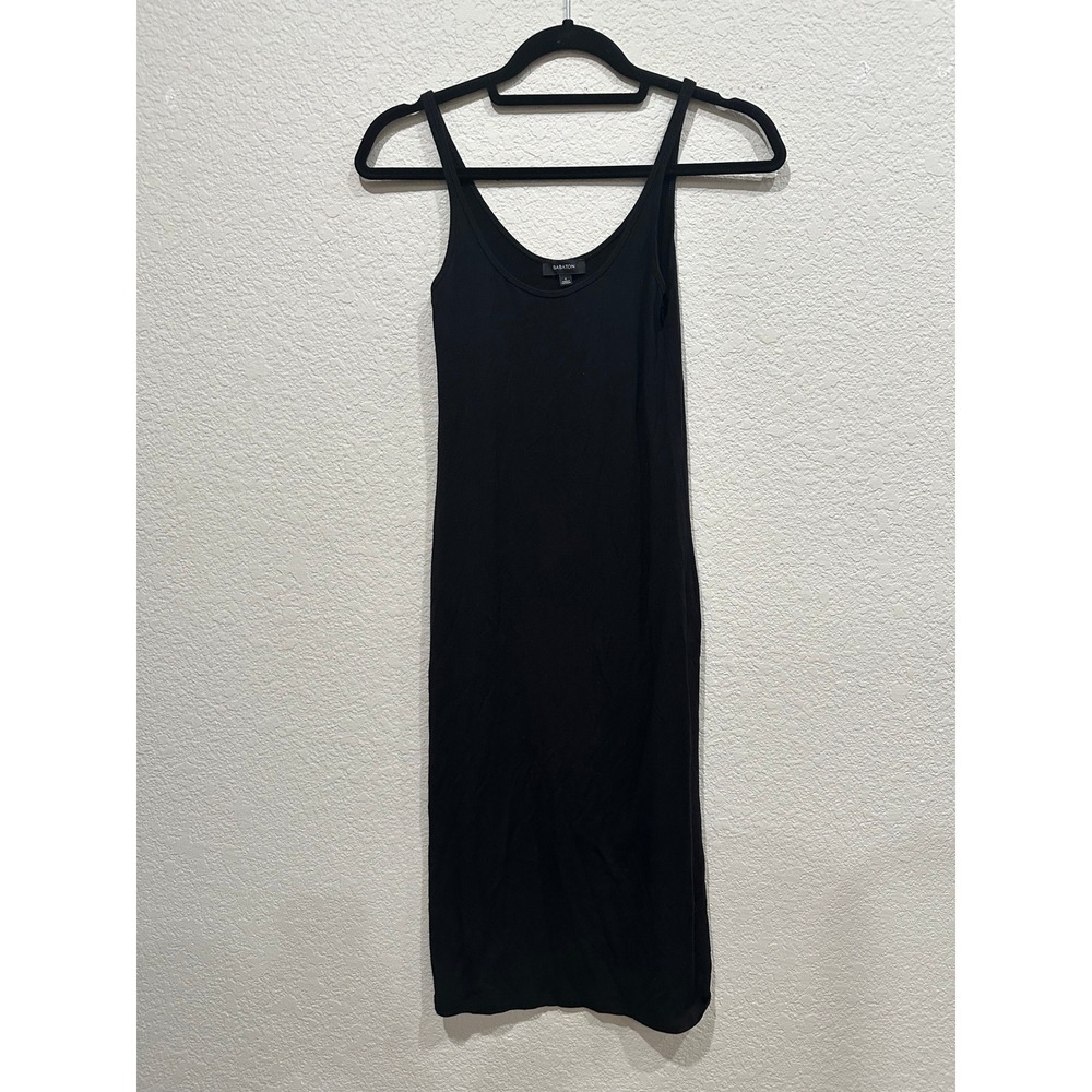 Babaton Aritzia Black Ribbed Scoop Neck Spaghetti Strap Bodycon Midi Dress Small